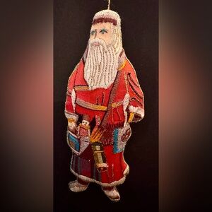 Vintage Asian Handcrafted Santa Claus Embroidered Art Ornament